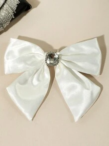 1pc Casual Fashion Solid Color Black/White Ribbon Bow Tie With Pearls, Suitable For Dates Or Parties Matching