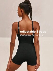Women's Solid Cami Ballerina Sports Shapewear Jumpsuit - Black - View 5