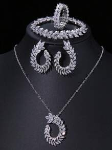 Phong Cách Hàn Quốc Váy Cưới Cô Dâu Cây Lá Ánh Sáng Cao Cấp Bộ Bông Tai Vòng Cổ Vòng Tay Vòng 4 Phù Dâu Bộ Trang Sức - ST-25-106-JT-174 - Xem 7