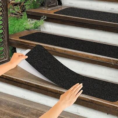 "10pcs Non Slip Outdoor Stair Treads - 4""X24"" Black Pre-Cut 80 Grit Grip Tape - Heavy Duty Traction Adhesive Strips For Staircase, Skateboard, And Deck - Anti Slip And Non Skid"