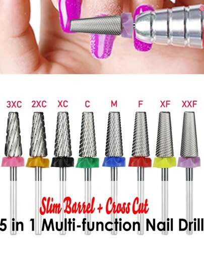 5 in 1 unghie frese, 3/32" gambo in carburo di tungsteno con punta conica per unghie - Rimozione rapida gel acrilico, cuticola e unghie difficili per macchina unghie