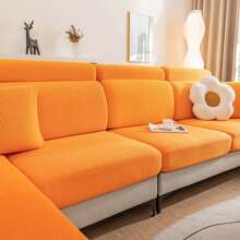 1 件纯色珊瑚绒沙发垫套，现代简约弹力珊瑚绒沙发裙适合客厅家居使用 - 橘色 - 查看 1