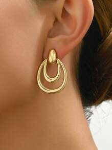 2入組時尚金屬雙圓水滴形無耳洞夾式耳環 - clip - 查看 3