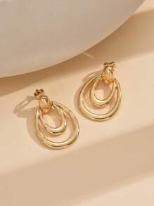 2入組時尚金屬雙圓水滴形無耳洞夾式耳環 - clip - 查看 5