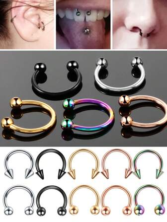 2 pezzi/5 pezzi/10 pezzi Anello per piercing nasale, anello per sopracciglia, anello a mezzaluna per setto nasale, piercing per labbra in acciaio inossidabile medicale