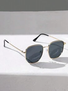 几何黑色金属框时尚眼镜遮阳镜沙滩配饰女士沙滩配饰夏季海滩度假、户外、旅行用眼镜遮阳镜 - 灰色 - 查看 2