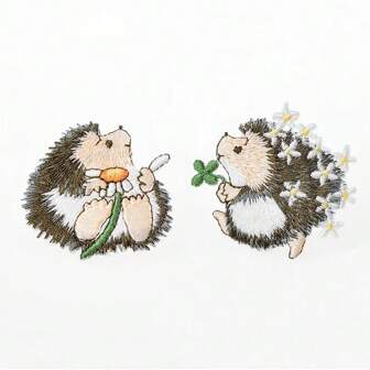 1 Pair Flower & Hedgehog Fabric Patch Stickers For Decoration
