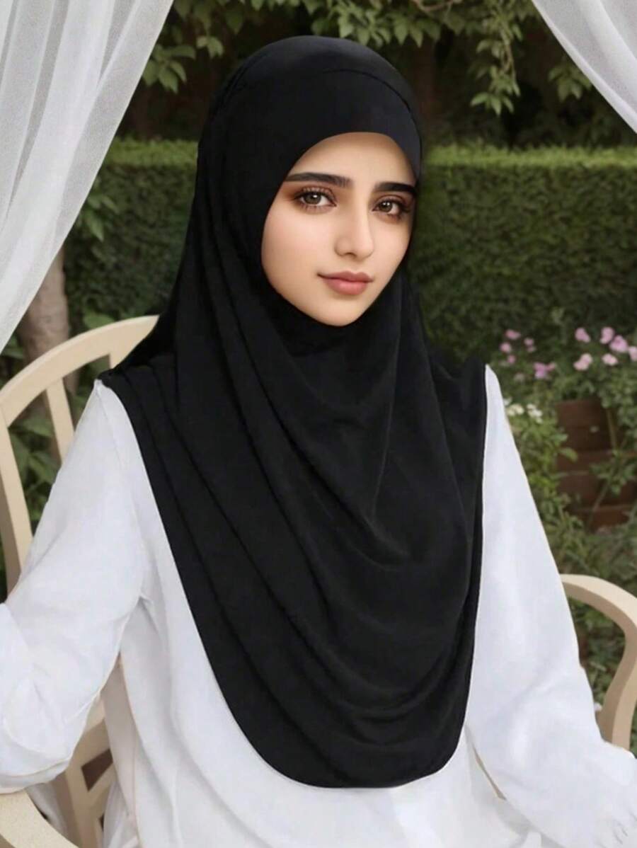 1 件女士头巾，即时实用头巾，覆盖肩膀，适合日常佩戴，纯色，适合罩袍、Shayla、Tudong，即时长款 Khimar 头巾透气帽 - 純色方便頭巾 - 查看 1