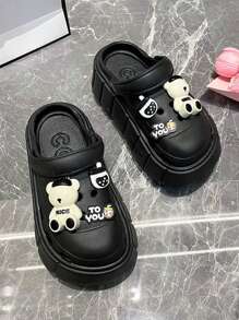 Women's Summer Closed Toe Design Structure Cartoon Print Elements Decorated EVA Thick Bottom Hollow Shoes, Slip-Resistant Increased Soft Bottom Platform Sandals