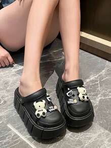 Women's Summer Closed Toe Design Structure Cartoon Print Elements Decorated EVA Thick Bottom Hollow Shoes, Slip-Resistant Increased Soft Bottom Platform Sandals