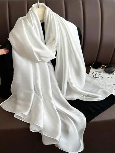 1 st Silk Satin Pure White Sjal Dam Scarf Bandana, Hårband, Pannband Perfekt för att klä upp din look Accessoarer Dam