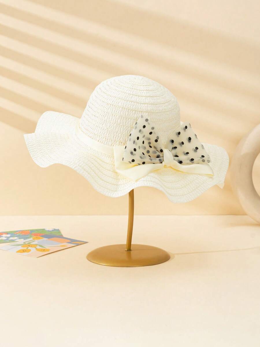 1 Miếng Không giới tính Chấm bi Lưới Trang trí Nơ vui tươi Và Dễ thương Sữa trắng Dợn sóng Mũ chống nắng Thích hợp Đối với Các hoạt động ngoài trời , , Chống nắng , Lễ cưới Mùa , Đứa trẻ Qủa tặng - Màu be - Xem 1