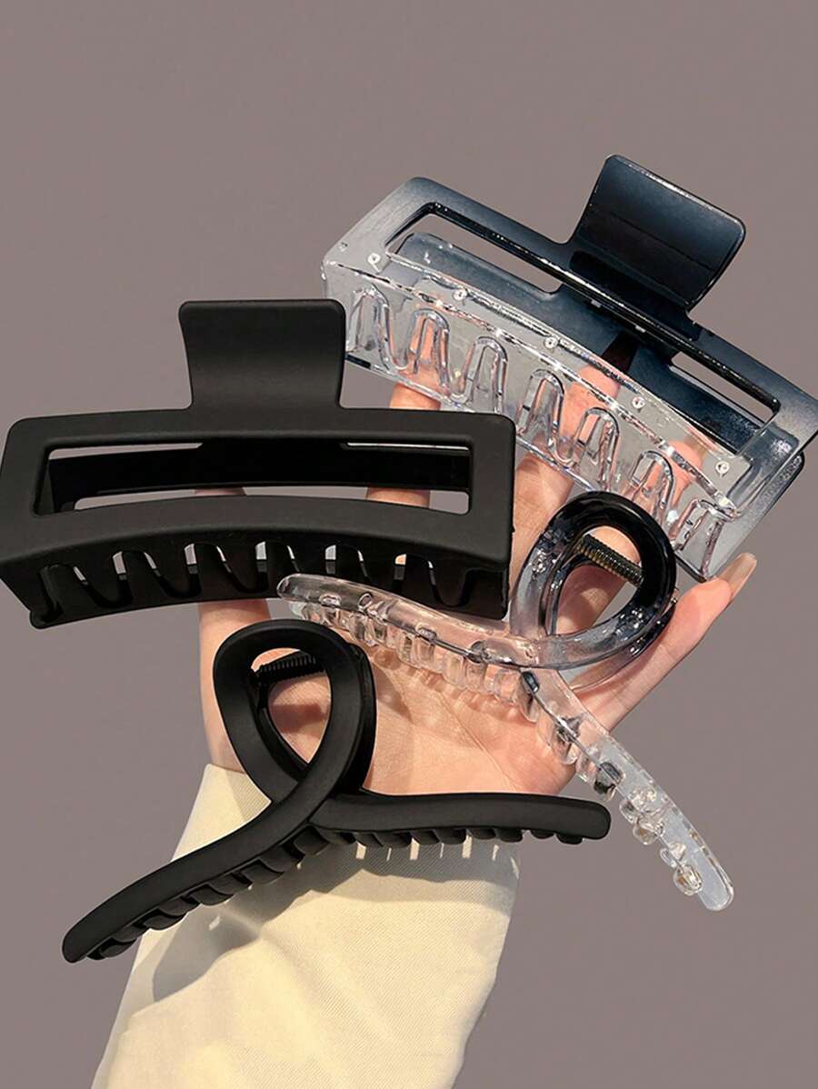 4pcs Ladies 11cm Large, Square, Lightweight, Plastic Hair Clip - Black Color, Fashionable, Versatile, High-End Look, Minimal Style Hair Claw Accessory For Daily, Party, Casual, Vacation, Face And Body Washing, Makeup, Clothing Matching, Hair Accessories, Headwear, Clamp Hair Clips Hair Jaw Clip Hair Clamps Hair Clutch Hair Catcher Clip, School Stuff, College Fall Winter Claw Clip - Black - View 1