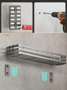 Stainless Steel Kitchen Storage Rack, Multifunctional Wall-Mounted Seasoning Shelf For Salt, Condiment Jars, Etc., No Drilling Required, Full Set Of Kitchen Storage Rack, 1pc - Grey - View 4