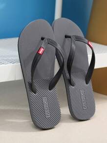 Men Dark Gray Slippers Summer Simple Style Beach Flip Flops Couples Flat Sandals Thick Bottom Non-Slip Cool Slides - Dark Grey - View 3