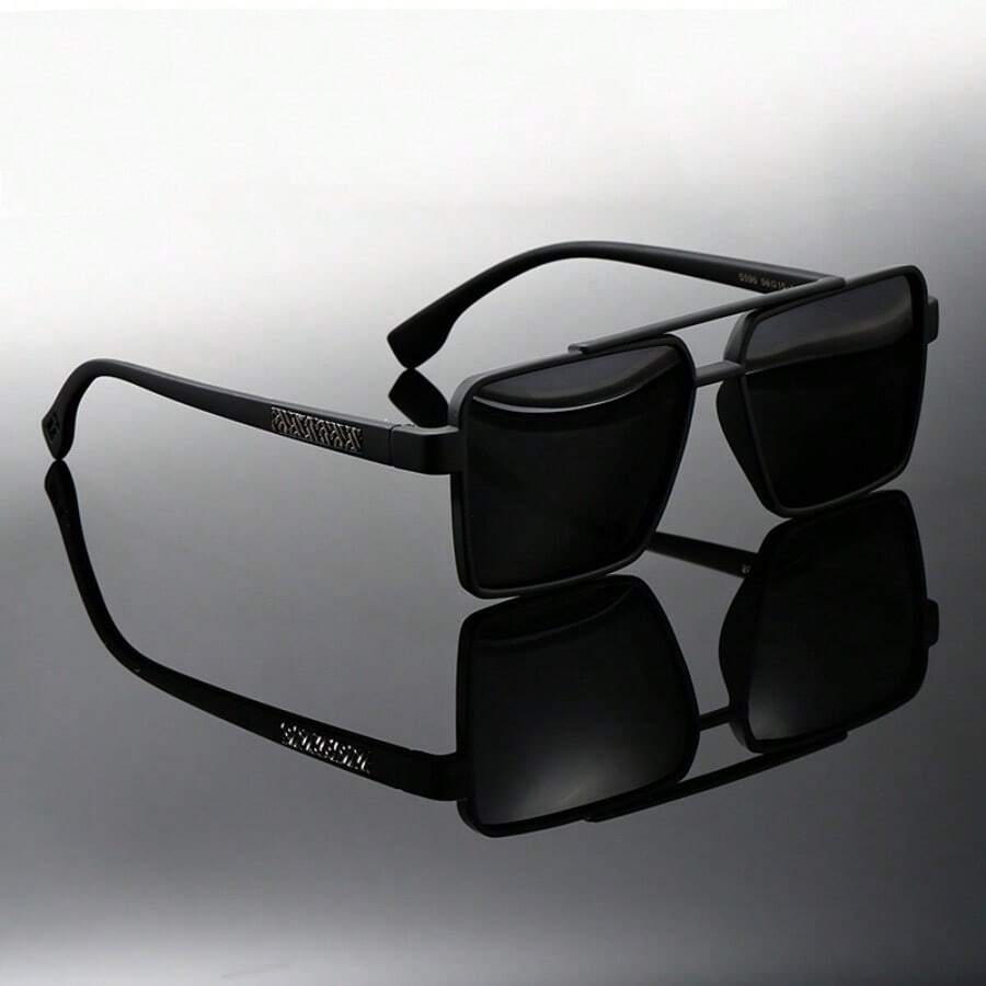 1 件装男士时尚眼镜 2024 新款男士超大方形镜框 TR 柔性偏光镜片哑光漆金属铰链适合驾驶赛车防风沙运动商务音乐节百搭时尚眼镜适合派对聚会外出旅行使用 - 黑色 - 查看 1