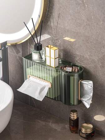 1PC 2-In-1 Paper Suction Garbage Bag Storage Box Without Punching Installation, Light Luxury Transparent Tissue Storage Box, Bathroom Garbage Bag, Toilet Paper Storage Box, Bathroom Paper Suction Towel Box, Dust-Proof And Moisture-Proof Home Bathroom Decor Bathroom Organizer Fall Decor Back To School