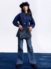 Annil Vielseitige Frühlings-Leisure- und Western-Style Denim-Hose für Tween Mädchen