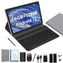 Tablet 10 pulgadas 2 en 1 Tablet con teclado, 5G WiFi Android Tablet, 16(8+8) GB RAM+128GB ROM (1TB TF),7000mAh,Octa-core 2.0GHz,1080P FHD Video,13MP Camera,Bluetooth/Typ-c/GMS (Negro) - Negro - Ver 1