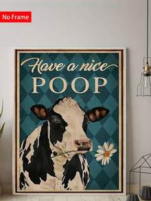 11.8*17.7英寸/15.7*23.6英寸牛大便快樂有趣藝術繪畫畫布，廁所裝飾無框畫，牆上海報，家居裝飾 - 彩色 - 查看 10