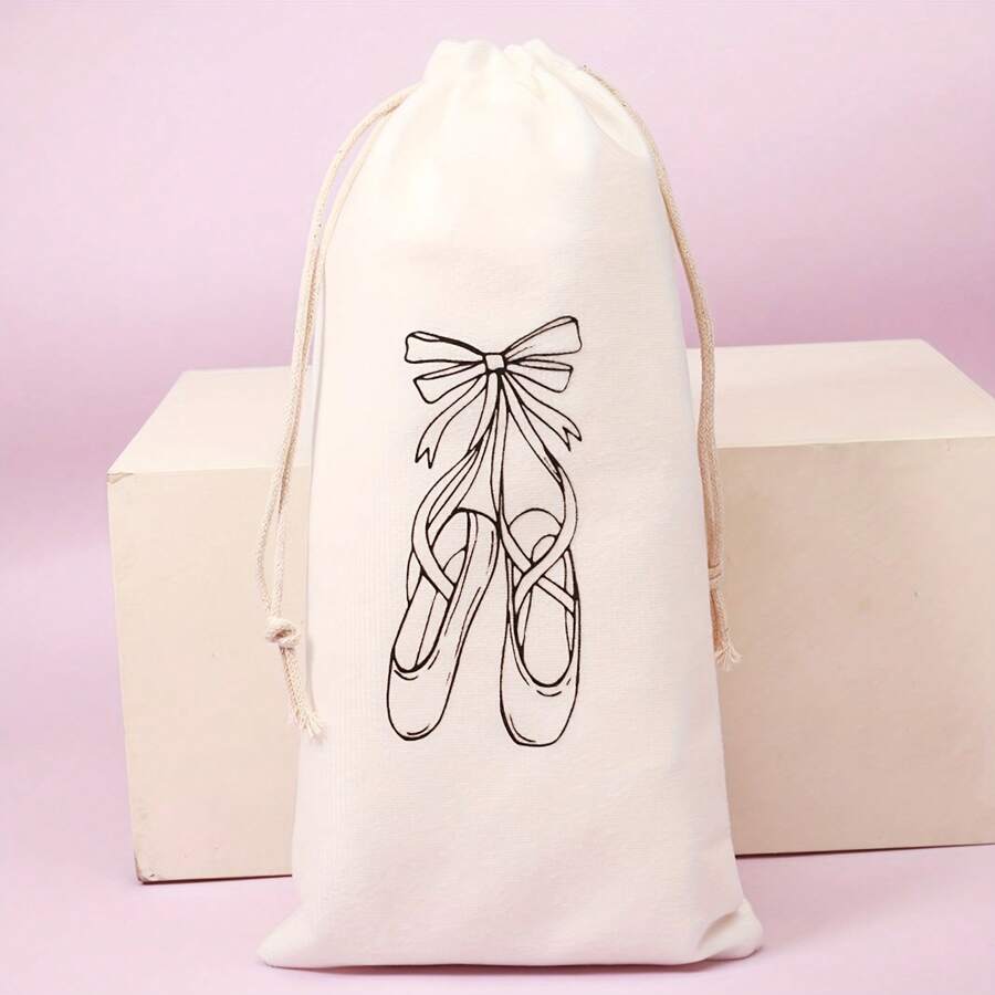 1pc Velvet Drawstring Dance Shoe Bag Ballet Shoes Portable Carrying Storage Bag, Bow Pattern, Cute Accessories For Women Shoes