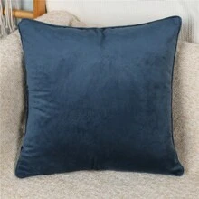 1入組藍色毛絨縫邊沙發枕套，裝飾枕套不含內芯，適用於客廳臥室床頭腰墊枕套，適用於窗台