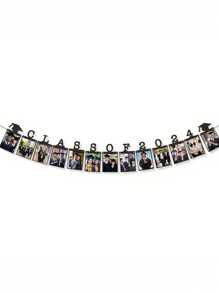 1pc Graduation Photo Banner Decoration Party Background Decor Fun Design Photo Album Graduation Classmates Beautiful Group Photo Photo Wall Graduation Memories Used For Graduation Party Decoration Class Reunion - Black - View 5