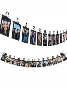 1pc Graduation Photo Banner Decoration Party Background Decor Fun Design Photo Album Graduation Classmates Beautiful Group Photo Photo Wall Graduation Memories Used For Graduation Party Decoration Class Reunion - Black - View 2