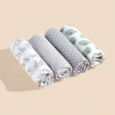 4pcs Neutral Baby Swaddle Blanket Set, Simple Design Love Valentine