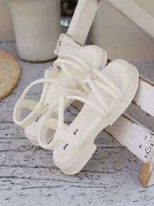 New Children Summer Crossed Roman Sandals With Fashionable Anti-Slip Soft Sole For Resort, Beach And Outdoors In Princess Style - Beige - View 5