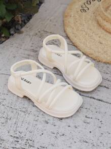 New Children Summer Crossed Roman Sandals With Fashionable Anti-Slip Soft Sole For Resort, Beach And Outdoors In Princess Style - Beige - View 2