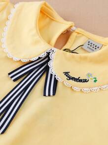 Tween Girls' College Style Short Sleeve Polo T-Shirt For Summer - Yellow - View 3