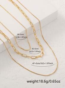 Nooxian 3pcs/Set Fashionable Simple Multi-Layered Link Chain Necklace, Niche Premium Neck Chain For Sweaters - Yellow Gold - View 5