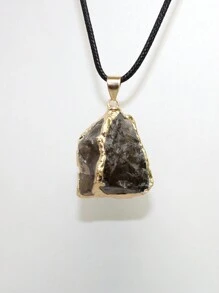 1pc Asymmetric Gold Plated Edge Natural Stone Pendant Amethyst Powder Crystal Pendant Necklace Jewelry Gift Natural Agate Asymmetric - Multicolor - View 13