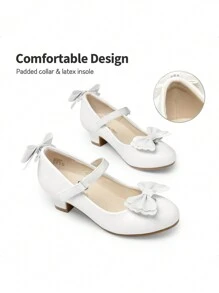 Girls Low Heel Dress Shoes Interchangeable Bow Glitter Wedding Party Mary Jane Shoes Toddler/Little Kid - 白色 - 查看 4