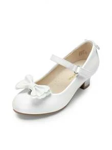 Girls Low Heel Dress Shoes Interchangeable Bow Glitter Wedding Party Mary Jane Shoes Toddler/Little Kid - 白色 - 查看 2