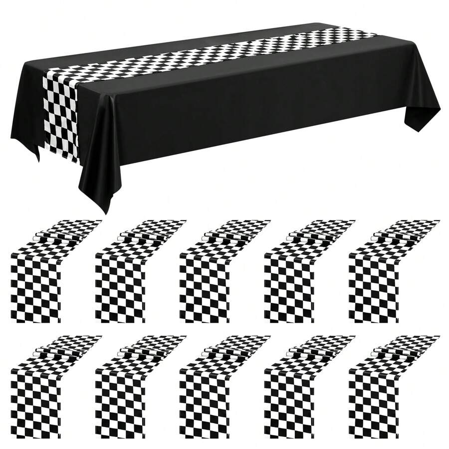10 Pack Table Runner Polyester Table Decor Classic Table Runner For Indoor Outdoor Wedding, Birthday Parties, Banquets, Fit Rectange And Round Table(12 X 108 Inch) - Black and White Checkerboard - View 1