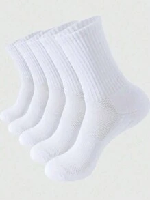 Sports Outdoor 1/5pairs Unisex Pure White Minimalist Solid Fashion Sports Socks For Daily,Thick Terry Cushion Breathable Sweat-Absorbent Anti-Slip Over-The-Calf Sports Socks