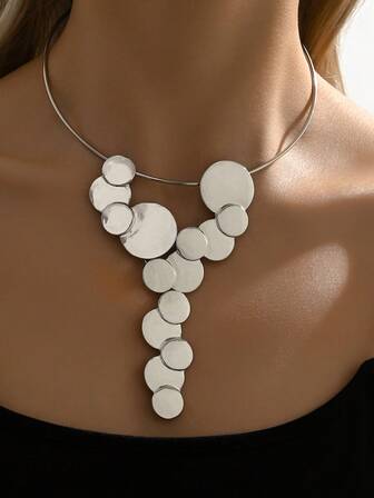 1條時尚復古黑色蠟繩幾何圓形Y型項鍊