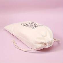 1pc Velvet Drawstring Dance Shoe Bag Ballet Shoes Portable Carrying Storage Bag, Bow Pattern, Cute Accessories For Women Shoes
