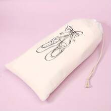 1pc Velvet Drawstring Dance Shoe Bag Ballet Shoes Portable Carrying Storage Bag, Bow Pattern, Cute Accessories For Women Shoes