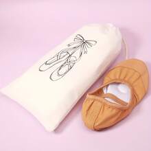 1pc Velvet Drawstring Dance Shoe Bag Ballet Shoes Portable Carrying Storage Bag, Bow Pattern, Cute Accessories For Women Shoes