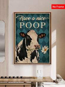 11.8*17.7英寸/15.7*23.6英寸牛大便快樂有趣藝術繪畫畫布，廁所裝飾無框畫，牆上海報，家居裝飾 - 彩色 - 查看 4