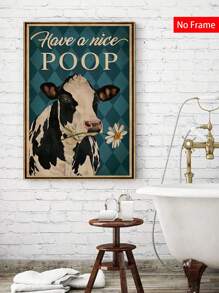 11.8*17.7英寸/15.7*23.6英寸牛大便快樂有趣藝術繪畫畫布，廁所裝飾無框畫，牆上海報，家居裝飾 - 彩色 - 查看 3