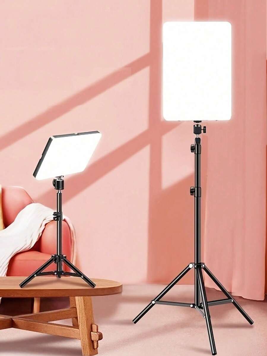 10 Inch Square Fill Light Photography Live Beauty Light With Retractable Floor Stand - Adjustable And Portable Lighting For Professional Photos And Videos - Black - View 1