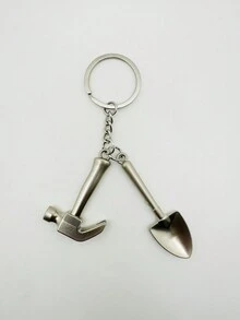 Un llavero creativo de herramienta en miniatura de simulación de martillo y pala, souvenir para el Día del Padre - Plateado - Ver 3