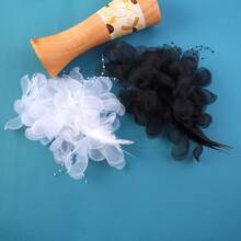 1入組新款大尺寸布花和羽毛新娘頭飾，適用於婚禮表演裝扮 - 彩色 - 查看 5