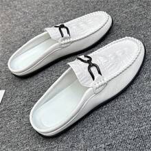 Men Breathable Half Toe Korean Style Penny Loafers With White Non-Lace Slouchy Driving Shoes