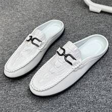 Men Breathable Half Toe Korean Style Penny Loafers With White Non-Lace Slouchy Driving Shoes