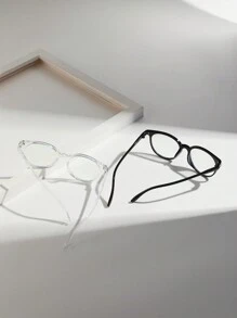 2 件时尚方形框架钉子简约眼镜框，商务通勤近视风格，个性化眼镜框，百搭女士无度数眼镜透明眼镜配件女士眼镜配件 - 黑/透明 - 查看 3